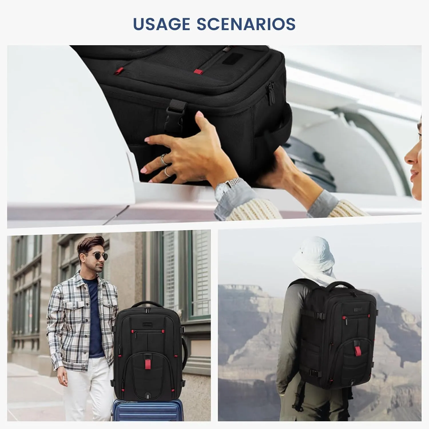 LOVEVOOK Travel Laptop Backpack for Men, 35L Large Carry On Backpack Personal Item Size, Airline Approved Waterproof Bookbag with 2 Packing Cubes Fits 15.6" Laptop, Black