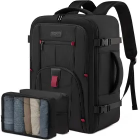 LOVEVOOK Travel Laptop Backpack for Men, 35L Large Carry On Backpack Personal Item Size, Airline Approved Waterproof Bookbag with 2 Packing Cubes Fits 15.6" Laptop, Black