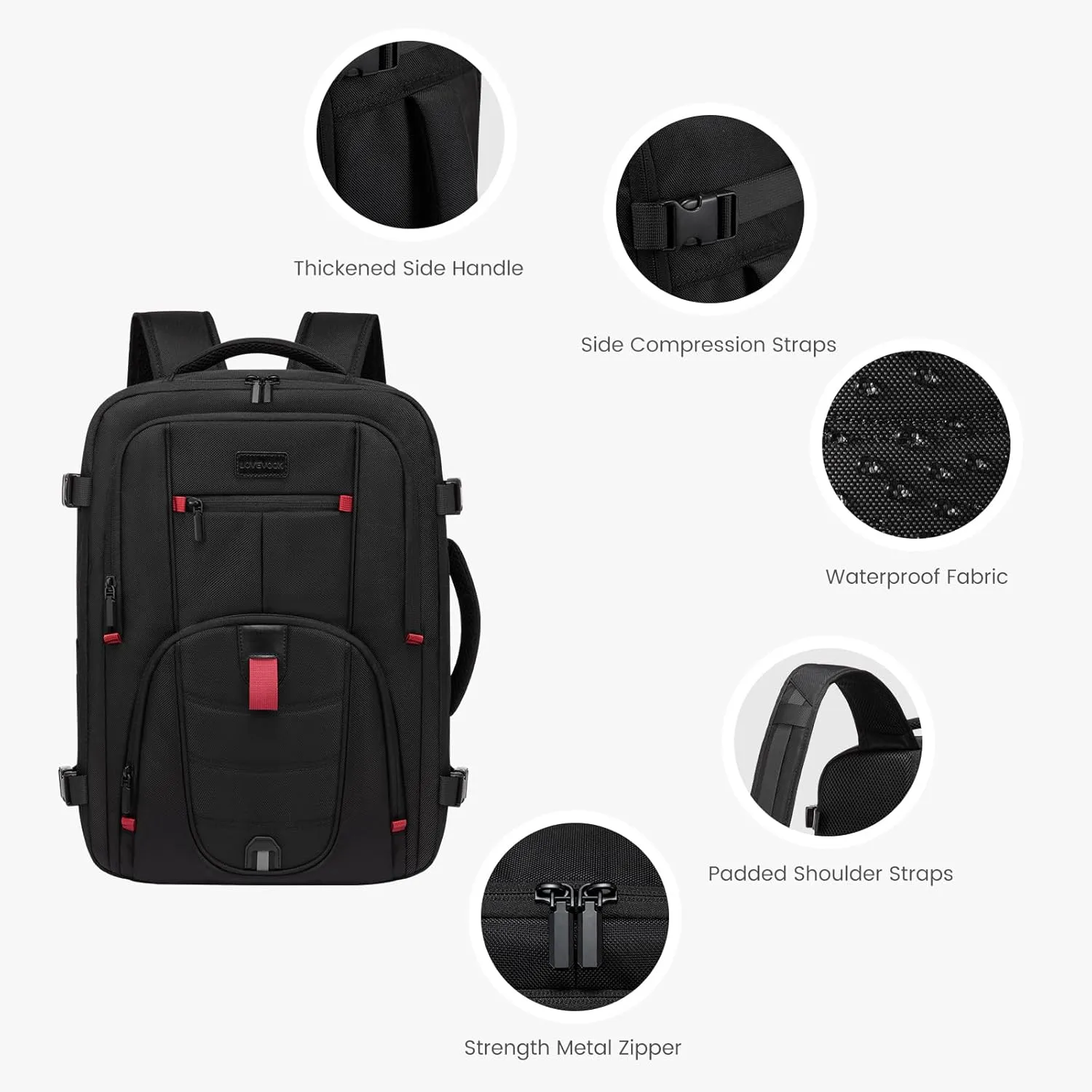 LOVEVOOK Travel Laptop Backpack for Men, 35L Large Carry On Backpack Personal Item Size, Airline Approved Waterproof Bookbag with 2 Packing Cubes Fits 15.6" Laptop, Black