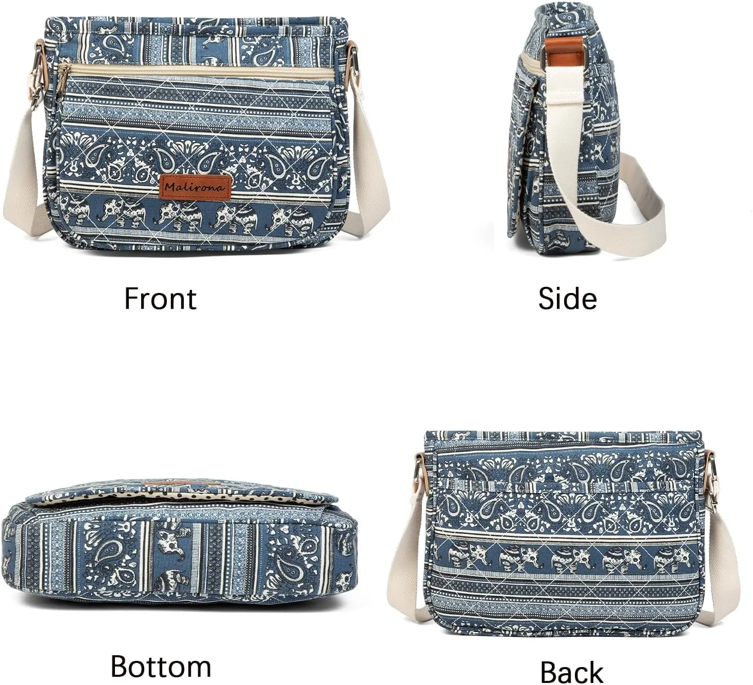 Malirona Women 's Durable Floral Crossbody Bag Canvas Messenger Handbag Multi Pocket Travel Satchel Purse