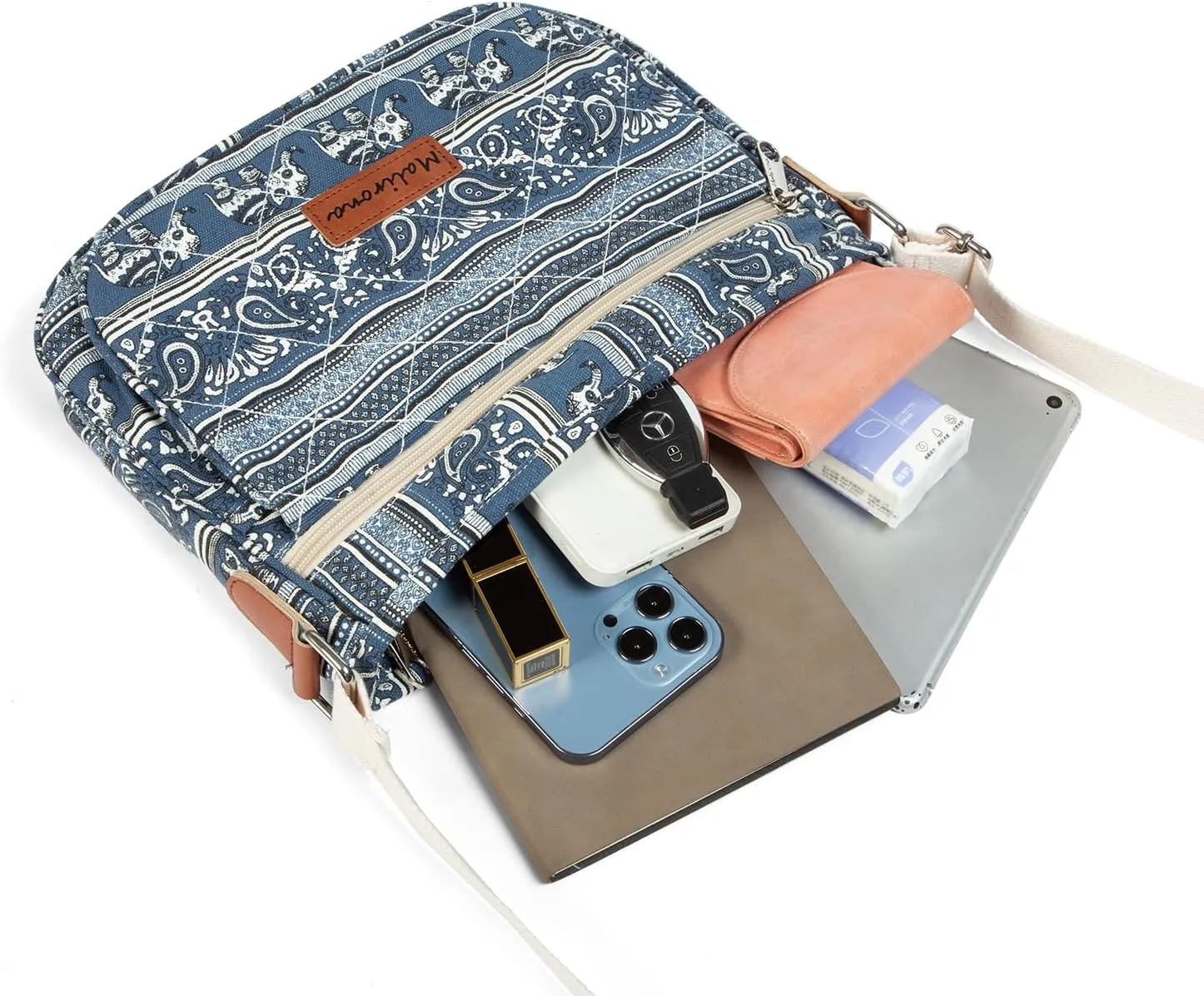 Malirona Women 's Durable Floral Crossbody Bag Canvas Messenger Handbag Multi Pocket Travel Satchel Purse