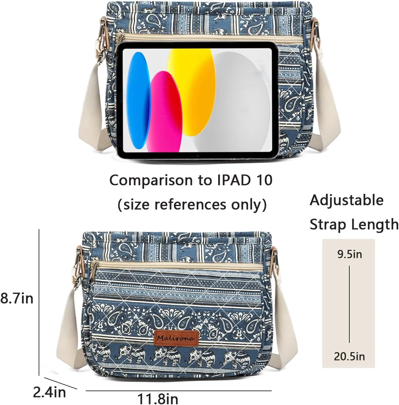 Malirona Women 's Durable Floral Crossbody Bag Canvas Messenger Handbag Multi Pocket Travel Satchel Purse