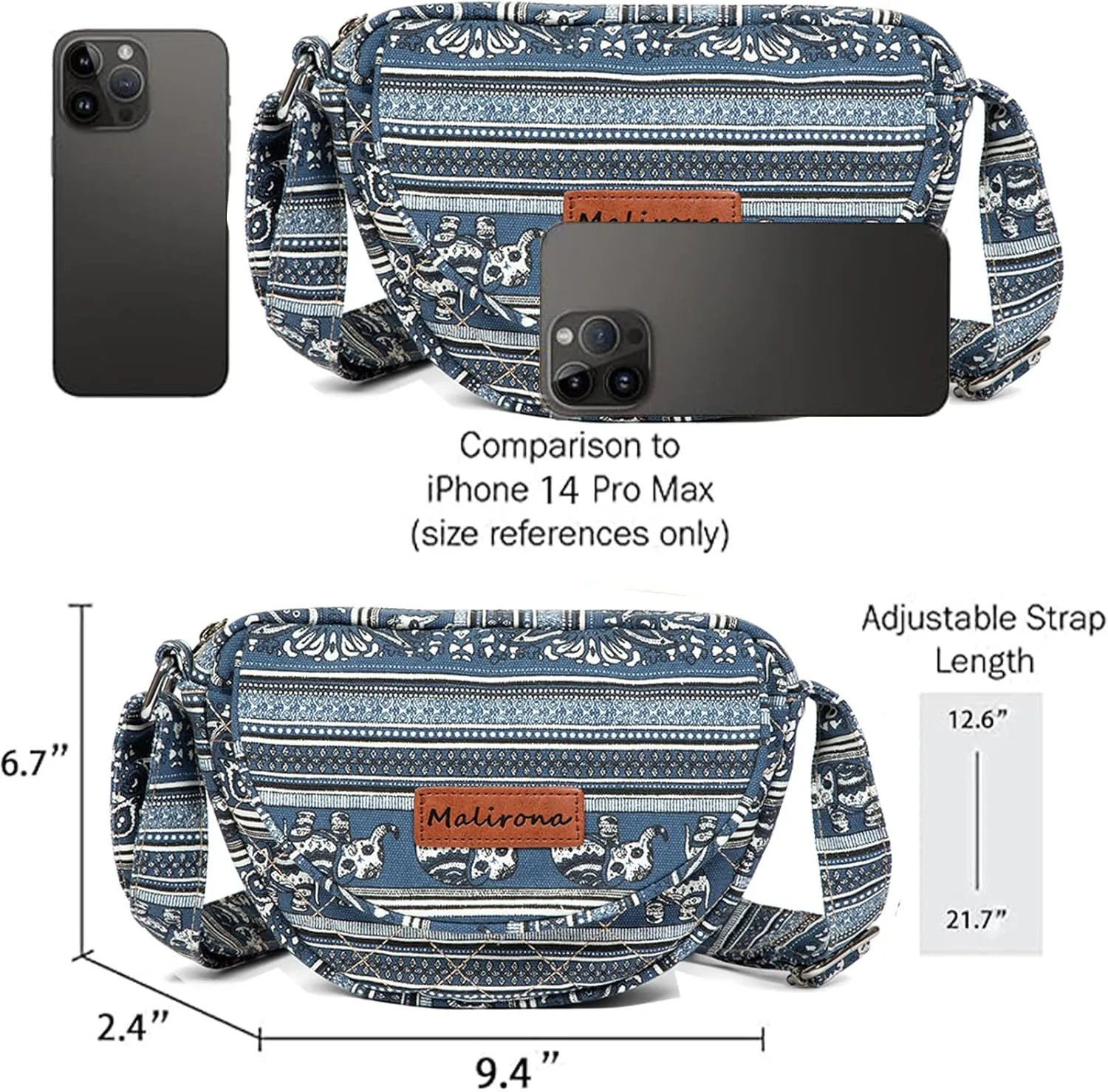 Malirona Women 's Durable Small Floral Crossbody Bag Canvas Messenger Handbag Multi Pocket Travel Satchel Purse