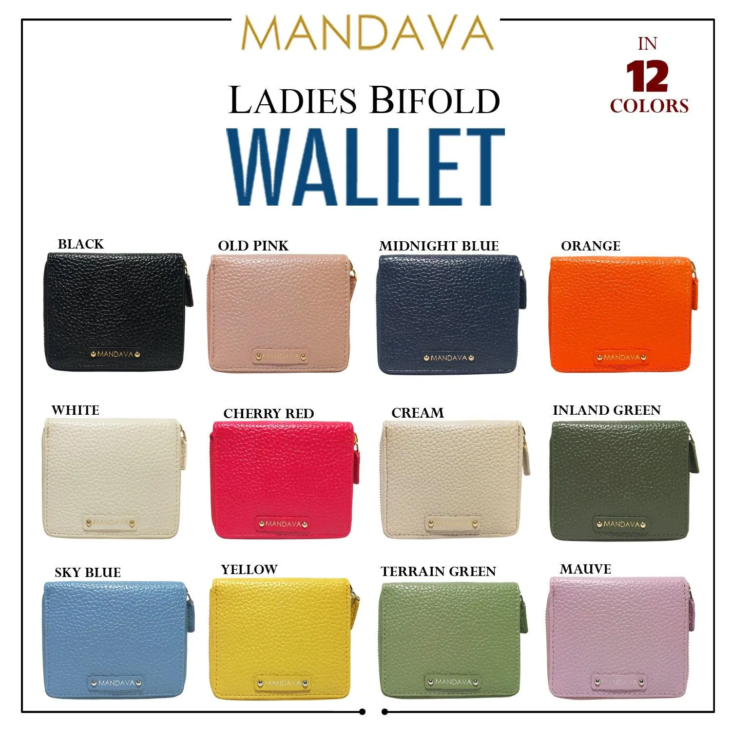 MANDAVA Women's Small Bifold PU Leather Wallet | Ladies Slim Compact Card Holder Organizer Zipper Coin Purse (Yellow)