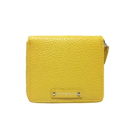 MANDAVA Women's Small Bifold PU Leather Wallet | Ladies Slim Compact Card Holder Organizer Zipper Coin Purse (Yellow)