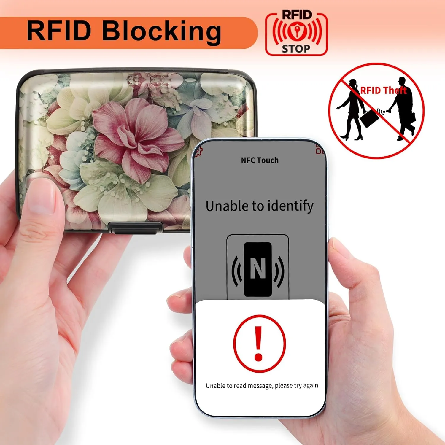 Mayski Credit Card Holder, RFID Blocking, Aluminum Alloy Hard Case, Small Mini Business Metal Wallet for Women Men, Happy Flower