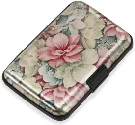 Mayski Credit Card Holder, RFID Blocking, Aluminum Alloy Hard Case, Small Mini Business Metal Wallet for Women Men, Happy Flower