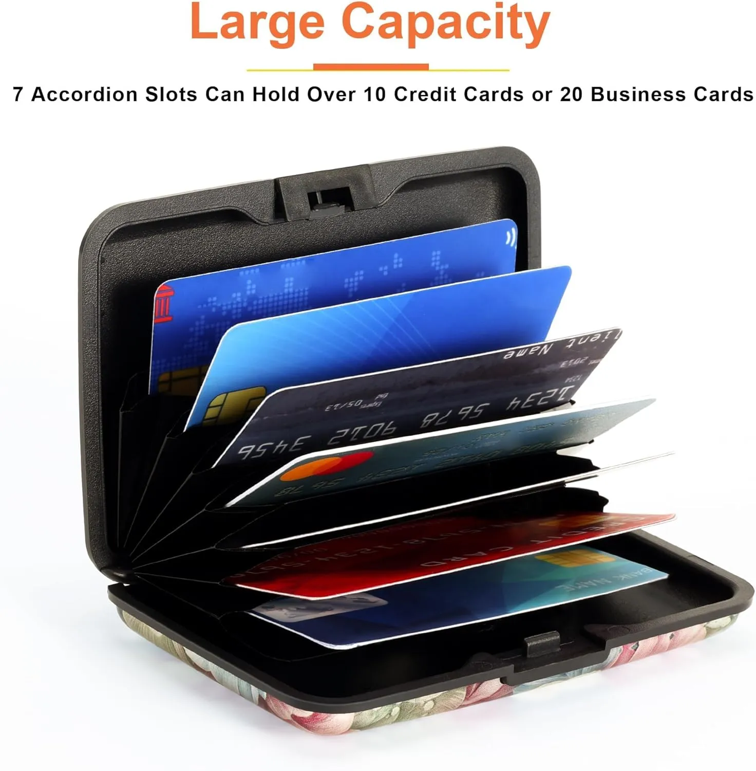 Mayski Credit Card Holder, RFID Blocking, Aluminum Alloy Hard Case, Small Mini Business Metal Wallet for Women Men, Happy Flower