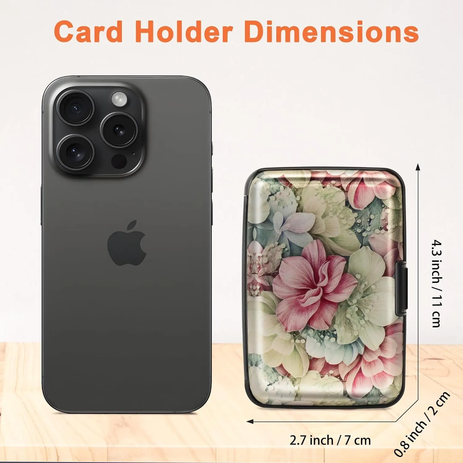 Mayski Credit Card Holder, RFID Blocking, Aluminum Alloy Hard Case, Small Mini Business Metal Wallet for Women Men, Happy Flower