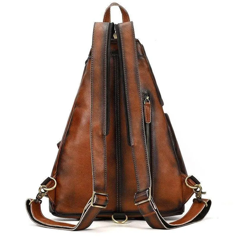 Mens Genuine Leather Single Shoulder Backpack Anti-Theft