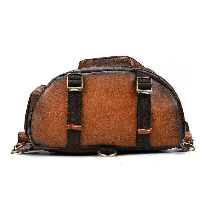 Mens Genuine Leather Single Shoulder Backpack Anti-Theft