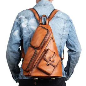 Mens Genuine Leather Single Shoulder Backpack Anti-Theft