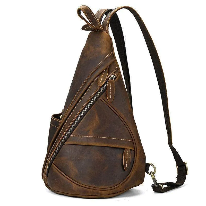 Mens Genuine Leather Single Shoulder Backpack Anti-Theft