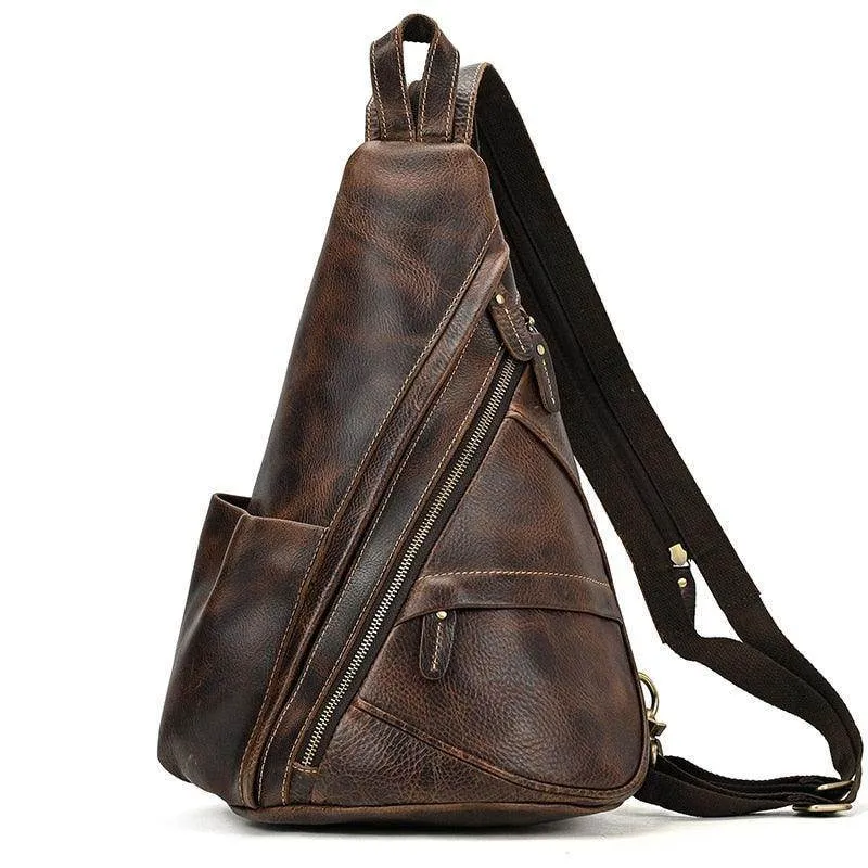 Mens Genuine Leather Single Shoulder Backpack Anti-Theft