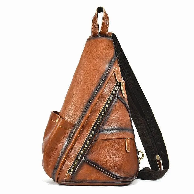Mens Genuine Leather Single Shoulder Backpack Anti-Theft