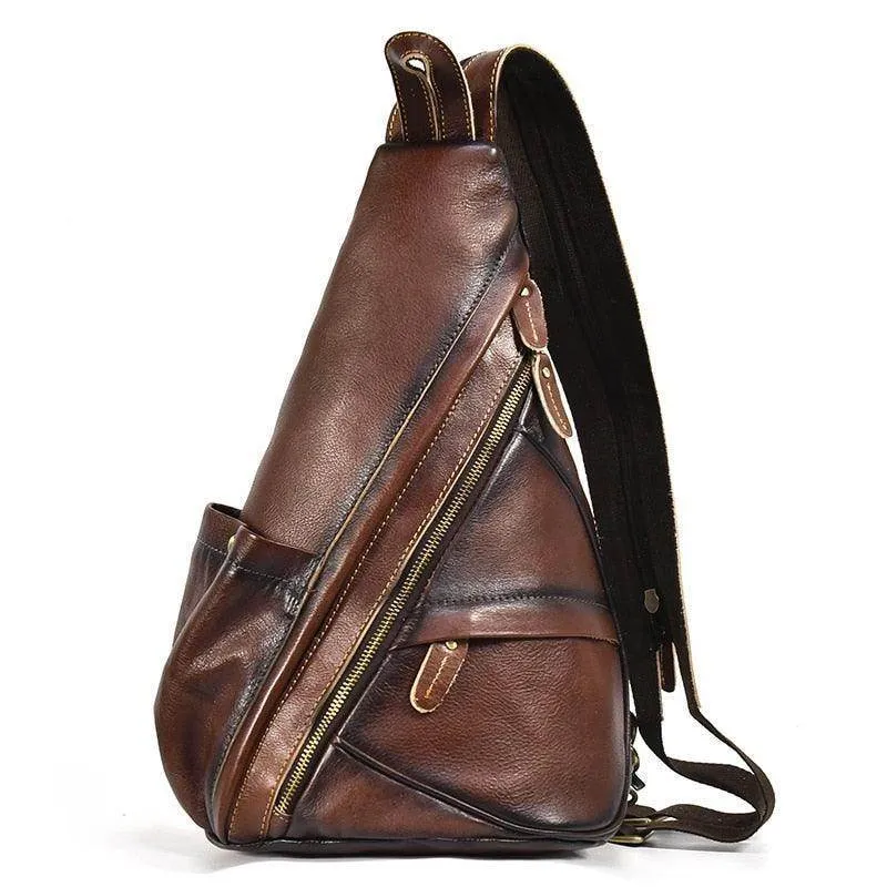 Mens Genuine Leather Single Shoulder Backpack Anti-Theft