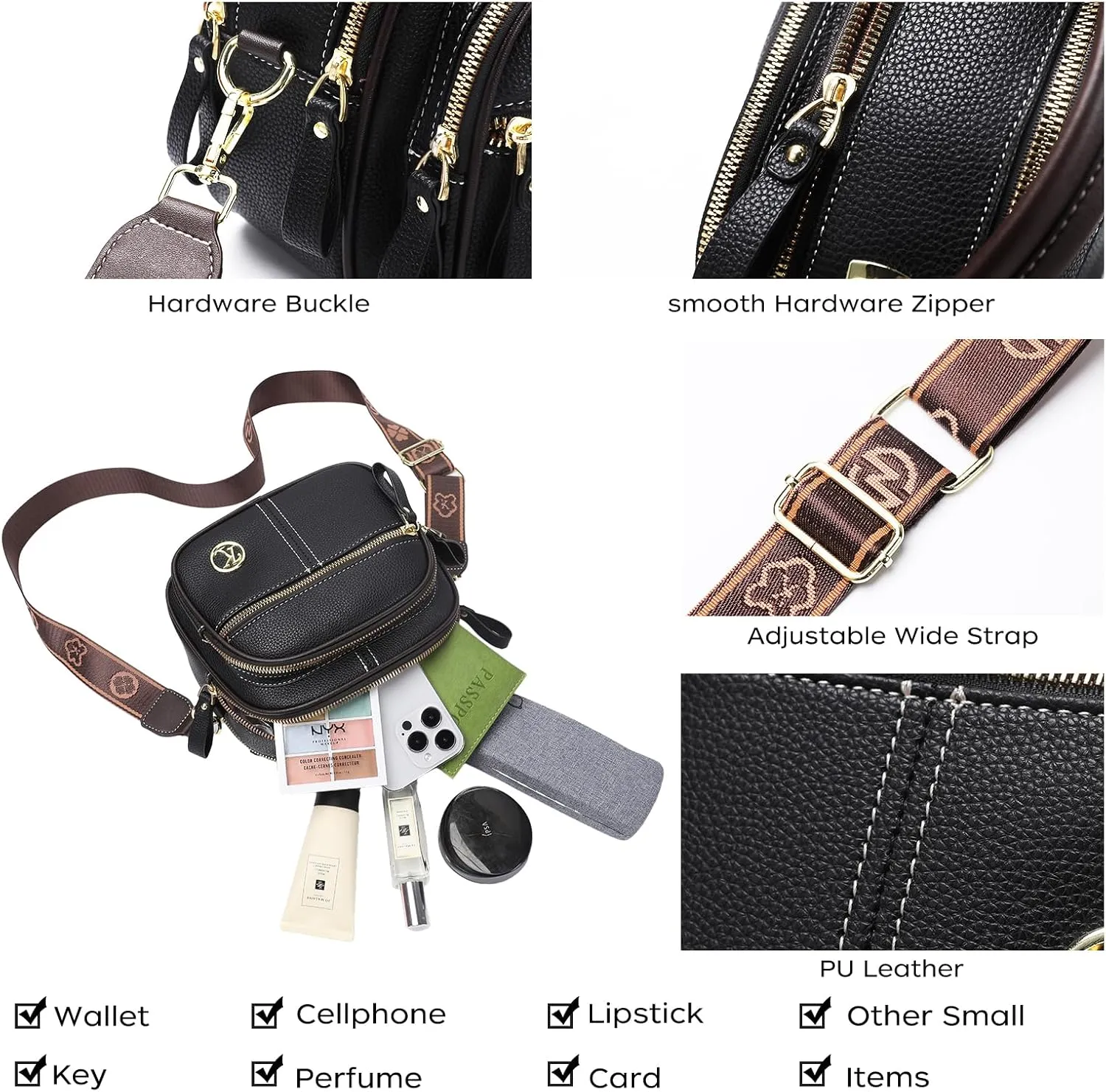 MHX Small Crossbody Bags Purses for Women, PU Leather Handbags Shoulder Bags with Adjustable Shoulder Strap