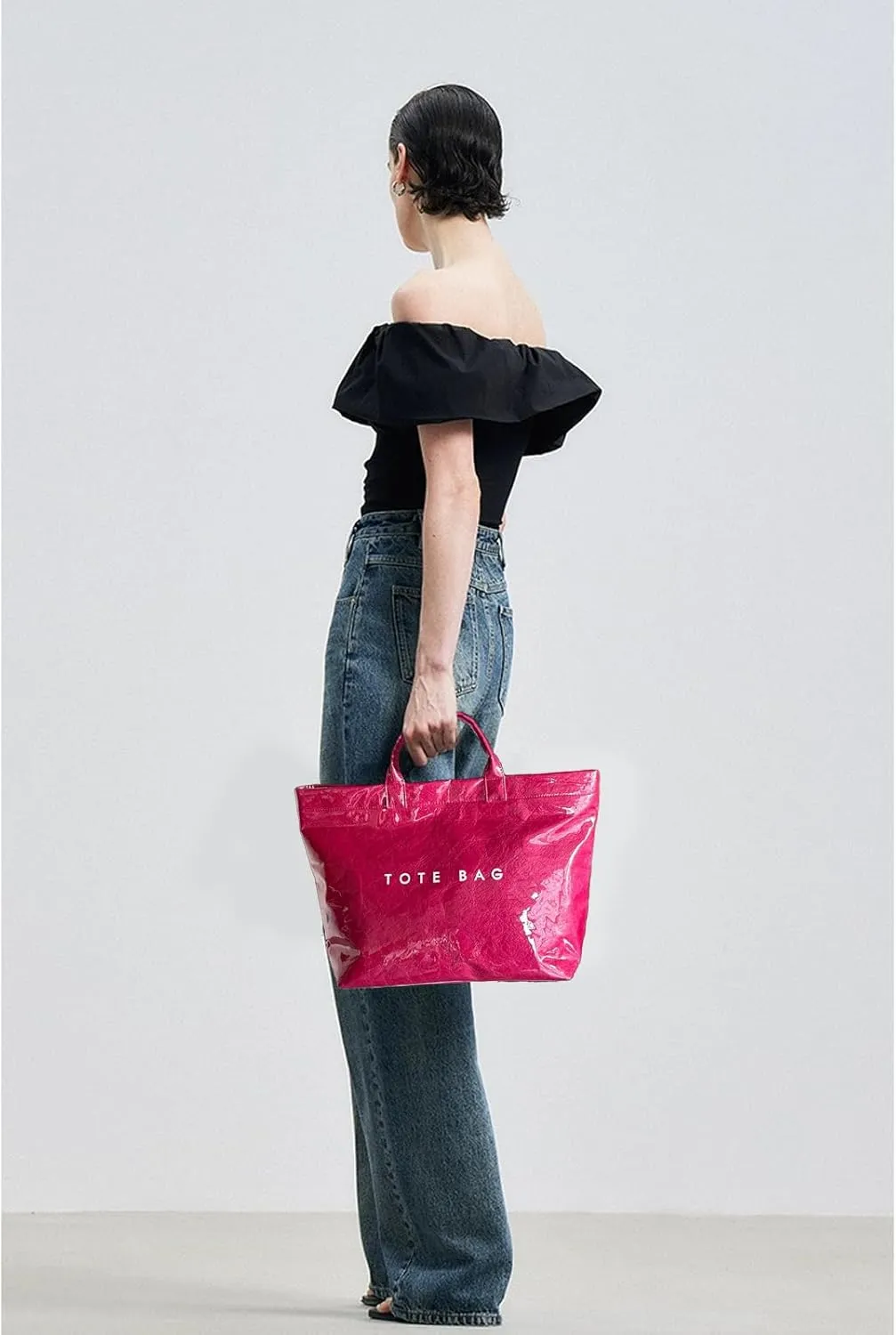 MINGRI Large Tote Bags for Women PVC Clear Totes Bag Plastic Carry All Bag Kraft Paper Shoulder Handbag Hobo for Work Travel