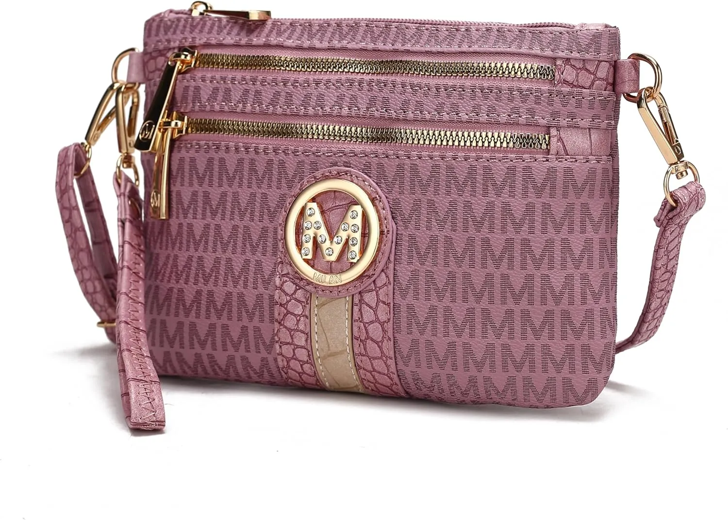 MKF Crossbody Bag for Women, Wristlet Strap  PU Leather Shoulder Handbag  Small Pocketbook Messenger Purse Black