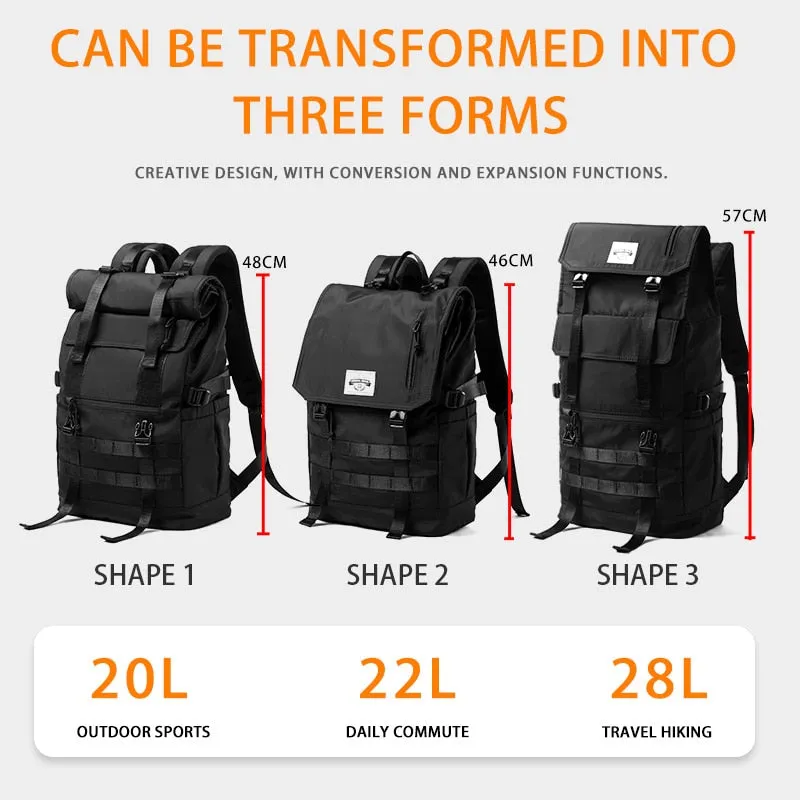 MOYYI 3 in 1 Convertible Expand Waterproof Large Capacity Travel Backpack Men Women Roll Top Teen 17 inch Laptop School Bag Male