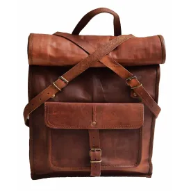 MROYALE™ 23" Vintage Leather Laptop Backpack - Water Resistant Roll Top Outdoor Rucksack