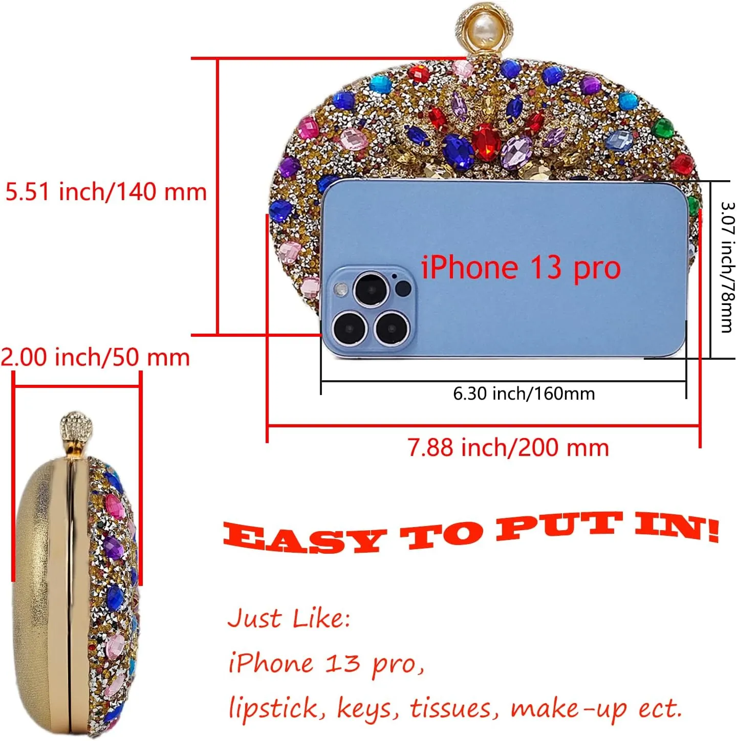 Multicolor Rhinestone Women Evening Clutch Purse Bridal Sparkly Diamond Bag Crystal Handbags Prom Wedding Cocktail Purse