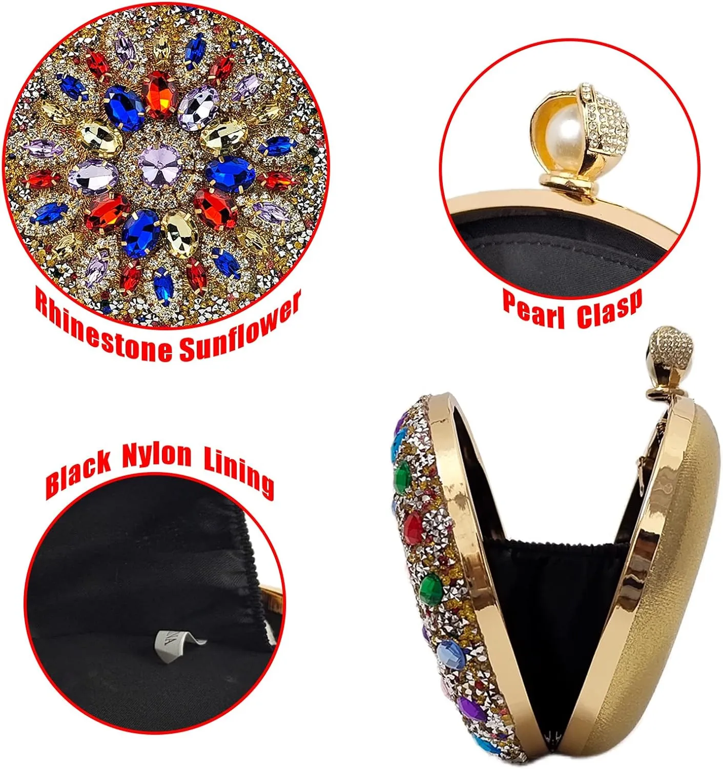 Multicolor Rhinestone Women Evening Clutch Purse Bridal Sparkly Diamond Bag Crystal Handbags Prom Wedding Cocktail Purse