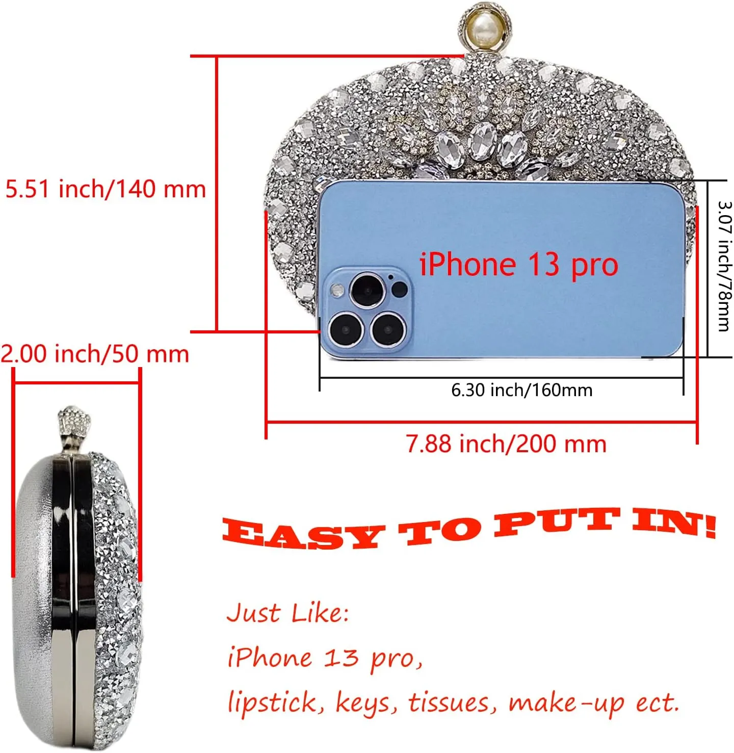 Multicolor Rhinestone Women Evening Clutch Purse Bridal Sparkly Diamond Bag Crystal Handbags Prom Wedding Cocktail Purse