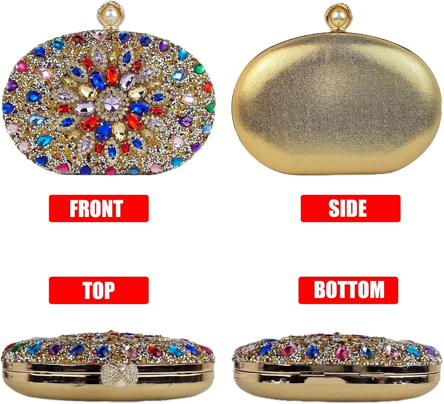 Multicolor Rhinestone Women Evening Clutch Purse Bridal Sparkly Diamond Bag Crystal Handbags Prom Wedding Cocktail Purse