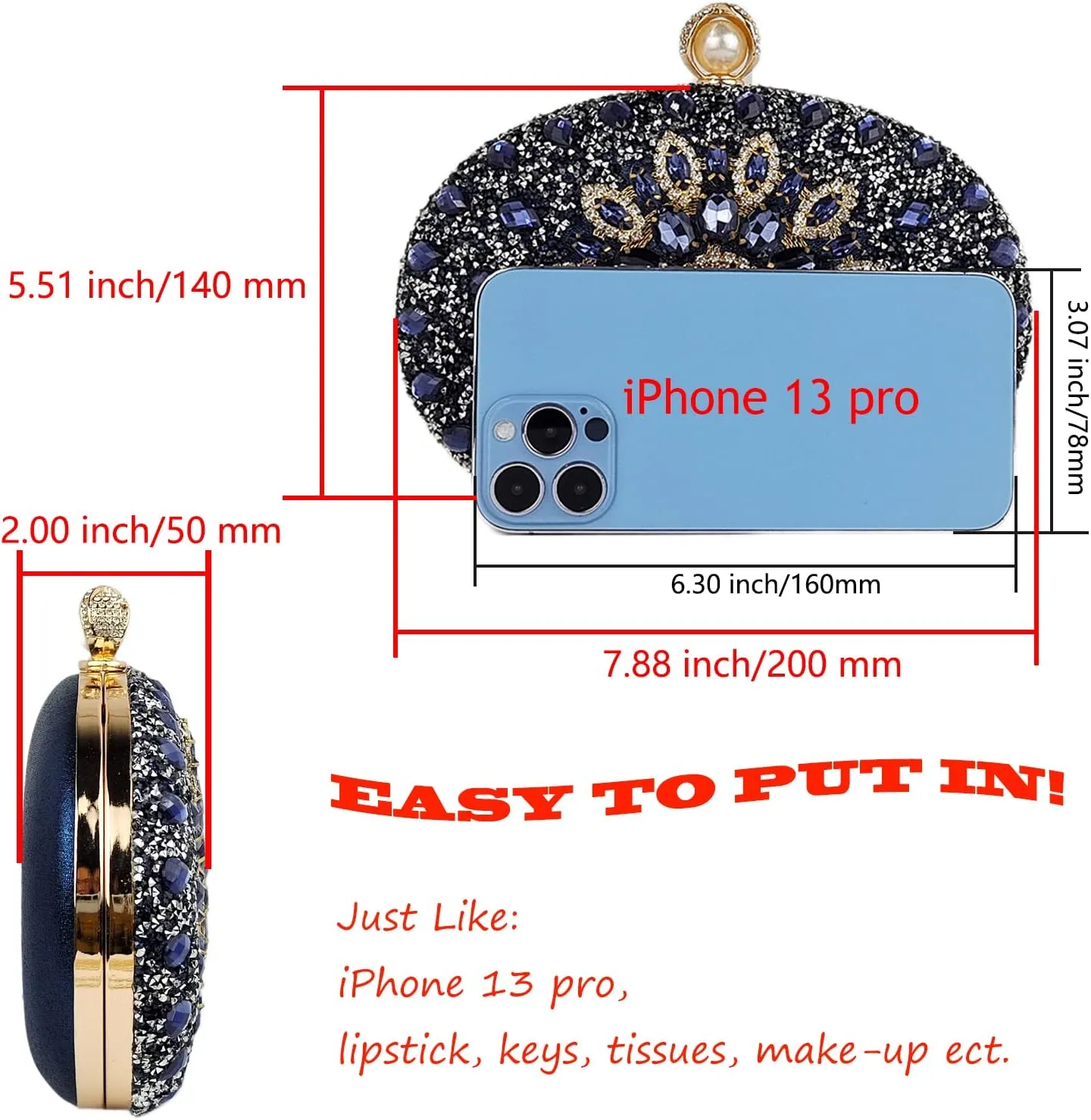 Multicolor Rhinestone Women Evening Clutch Purse Bridal Sparkly Diamond Bag Crystal Handbags Prom Wedding Cocktail Purse