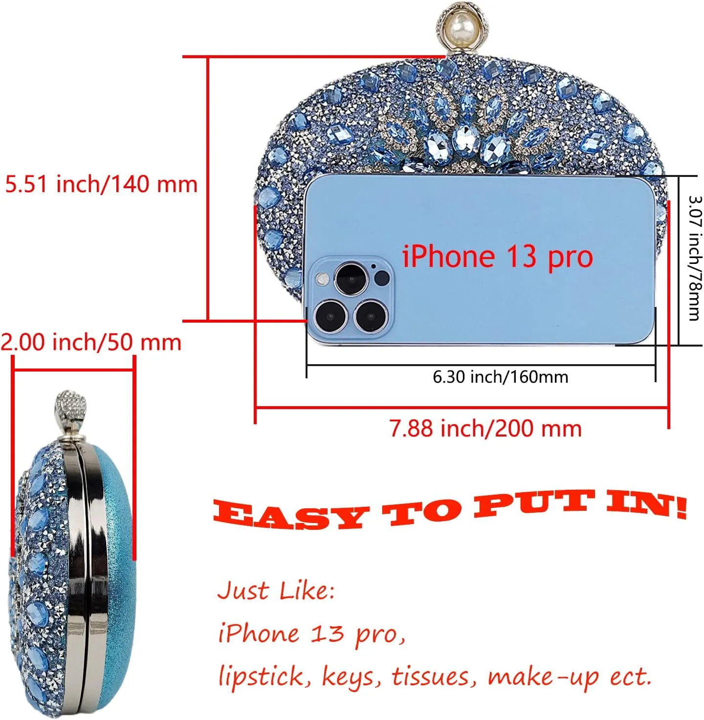 Multicolor Rhinestone Women Evening Clutch Purse Bridal Sparkly Diamond Bag Crystal Handbags Prom Wedding Cocktail Purse