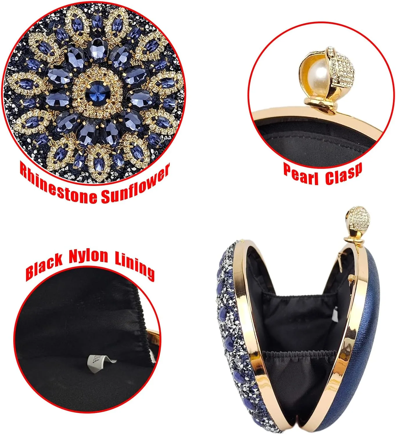 Multicolor Rhinestone Women Evening Clutch Purse Bridal Sparkly Diamond Bag Crystal Handbags Prom Wedding Cocktail Purse