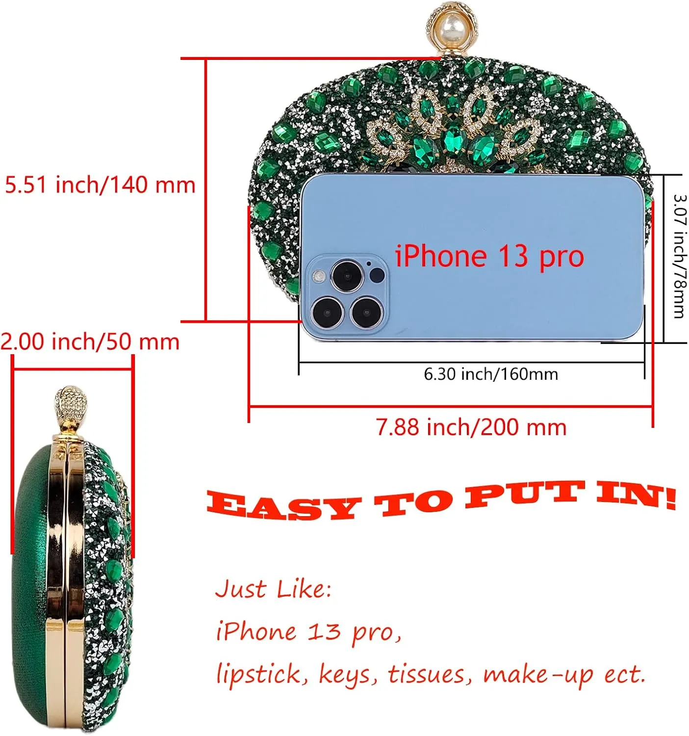 Multicolor Rhinestone Women Evening Clutch Purse Bridal Sparkly Diamond Bag Crystal Handbags Prom Wedding Cocktail Purse