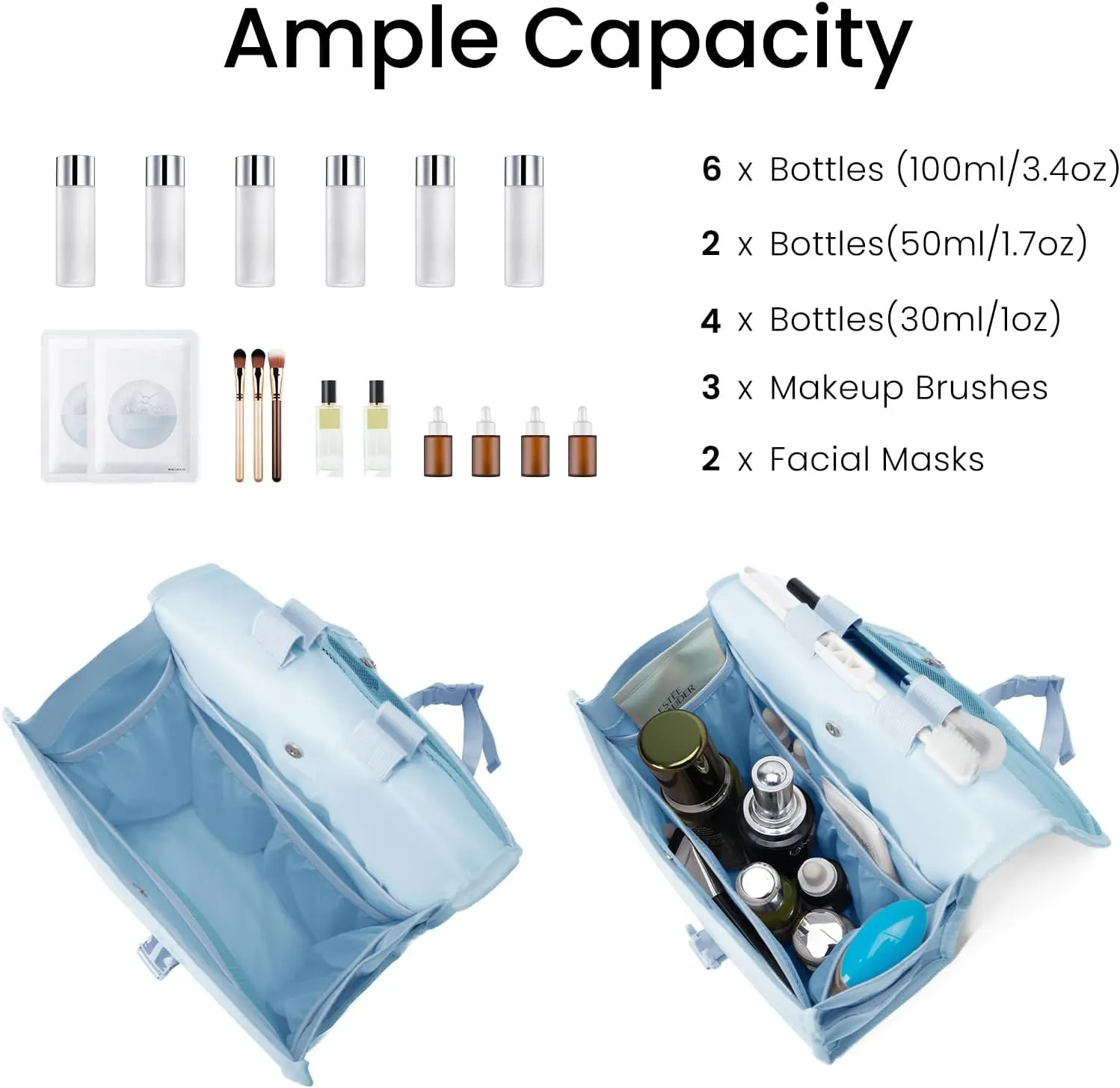 Mum's memory Large-Capacity Hanging Toiletry Bag  Water-Resistant Travel Makeup Bag with Multiple Compartments for Shampoo, Conditioner, Skincare, Makeup Brushes, and Toiletries