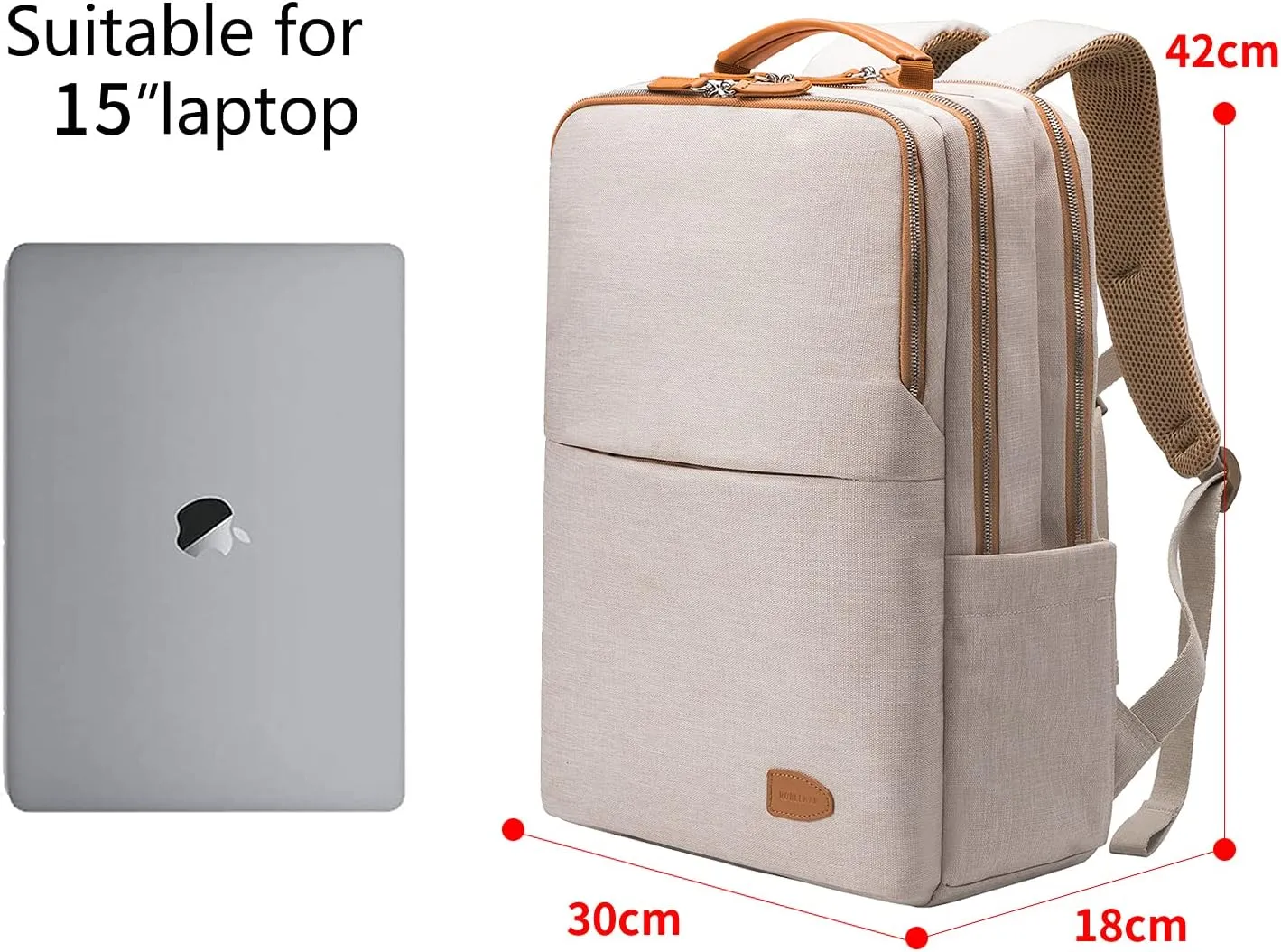 NOBLEMAN Best Laptop Backpack for Women, Professional Adult Office Commuter Womens Computer Backpack, Luxury Lightweight Carry on Travel Personal Item Bag For Airlines Fits 16 Laptop (Beige Plus)