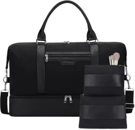 Oeihuivt Weekender Bags for Women - 21 Inch Large Travel Duffel Bag 2-Piece Set with Shoe Compartment, Heavy-Duty Canvas & Leather Carry On Overnight Tote (Airplane Approved)