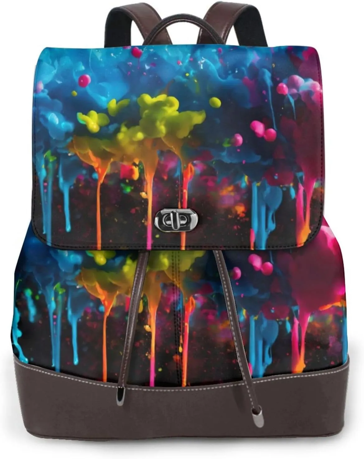 Paint Splatter Backdrop Print Women's PU Leather Backpack, Fashion, Work, Journey Daily Use - Chestnut Brown
