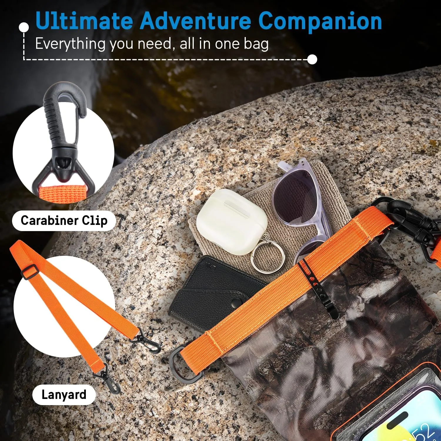 Pelican Marine IP68 Waterproof Dry Bag 2L - Roll Top Waterproof Backpack w/Phone Case/Pouch - Boating & Kayak Accessories - Essentials for Camping Swimming Beach Fishing Rafting Travel - Hunter Camo