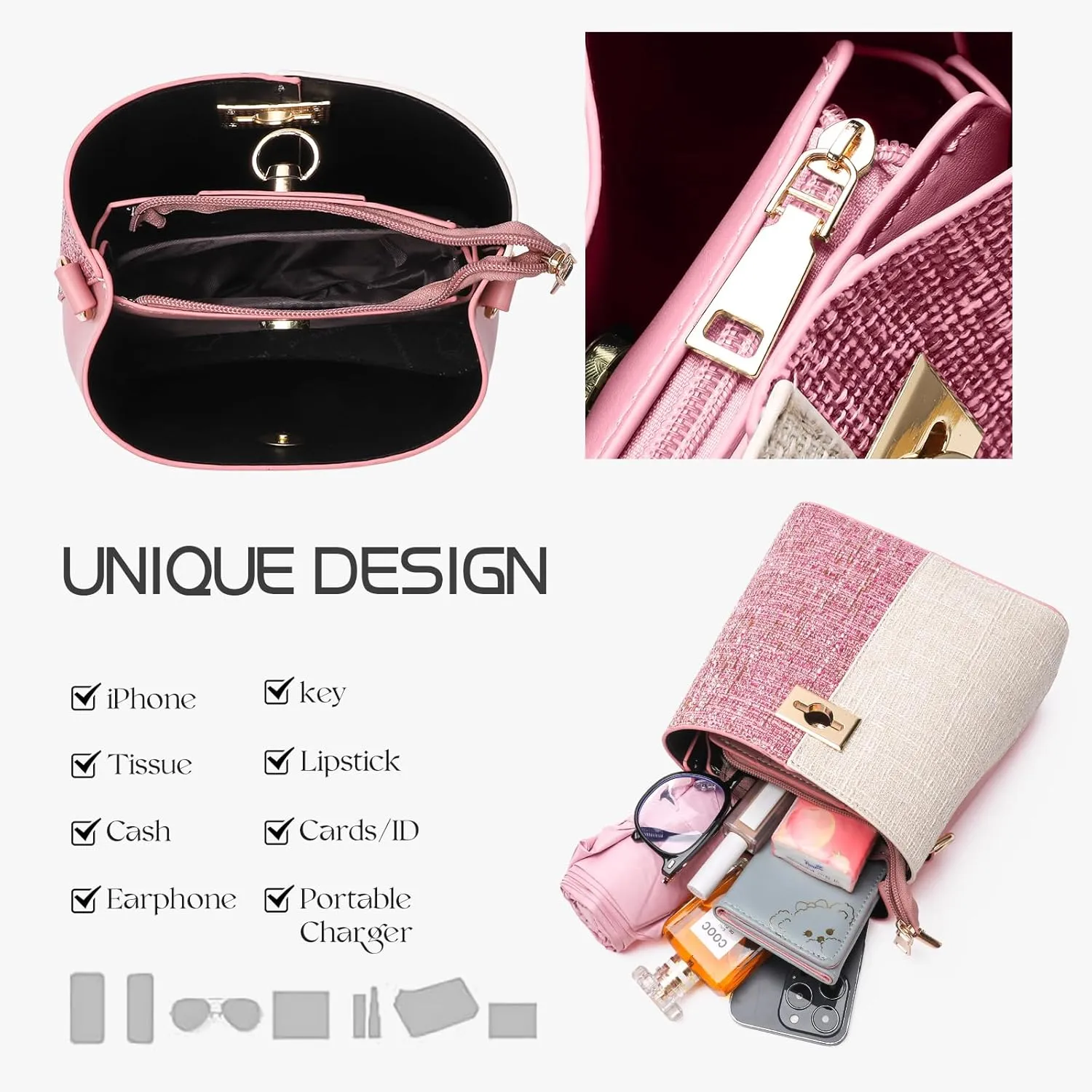 PINCNEL Small Crossbody Purses for Women, Shoulder Bag for Women, PU Leather Crossbody Bags Bucket Bag Handbags