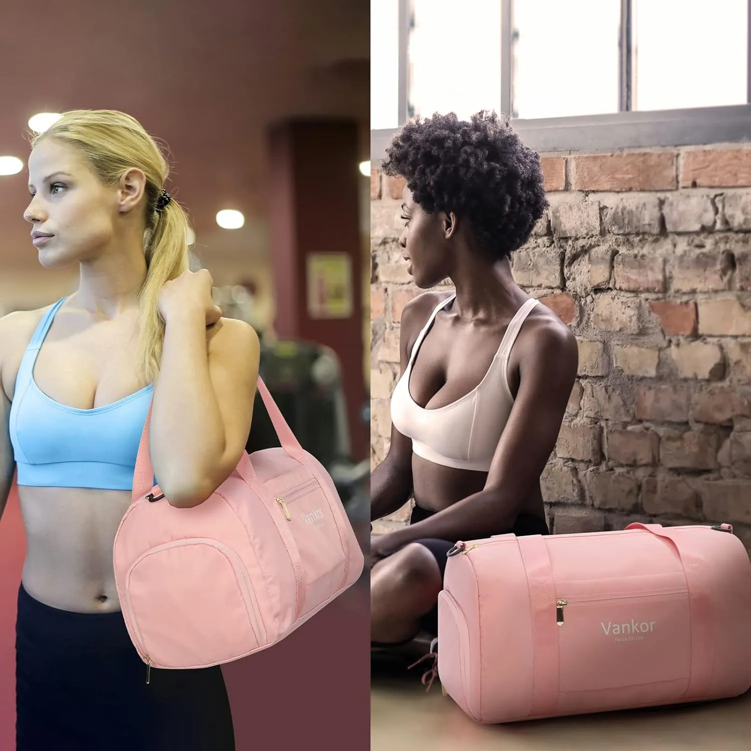 Pink Large 20 Inch Multi-Purpose Gym Bag with Shoe Compartment, Water Resistant, Polyester