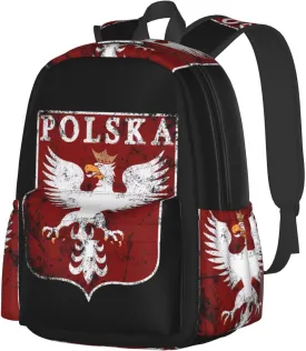 Polish Flag Poland Polska Eagle Laptop Backpack Shoulder Bag Laptop Pack Travel Backpacks Commuter Back Pack Casual Daypack Bags With Side Pockets