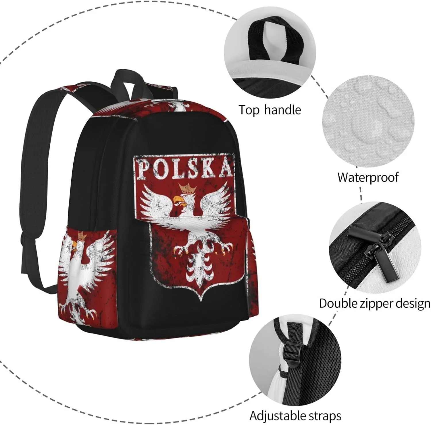 Polish Flag Poland Polska Eagle Laptop Backpack Shoulder Bag Laptop Pack Travel Backpacks Commuter Back Pack Casual Daypack Bags With Side Pockets