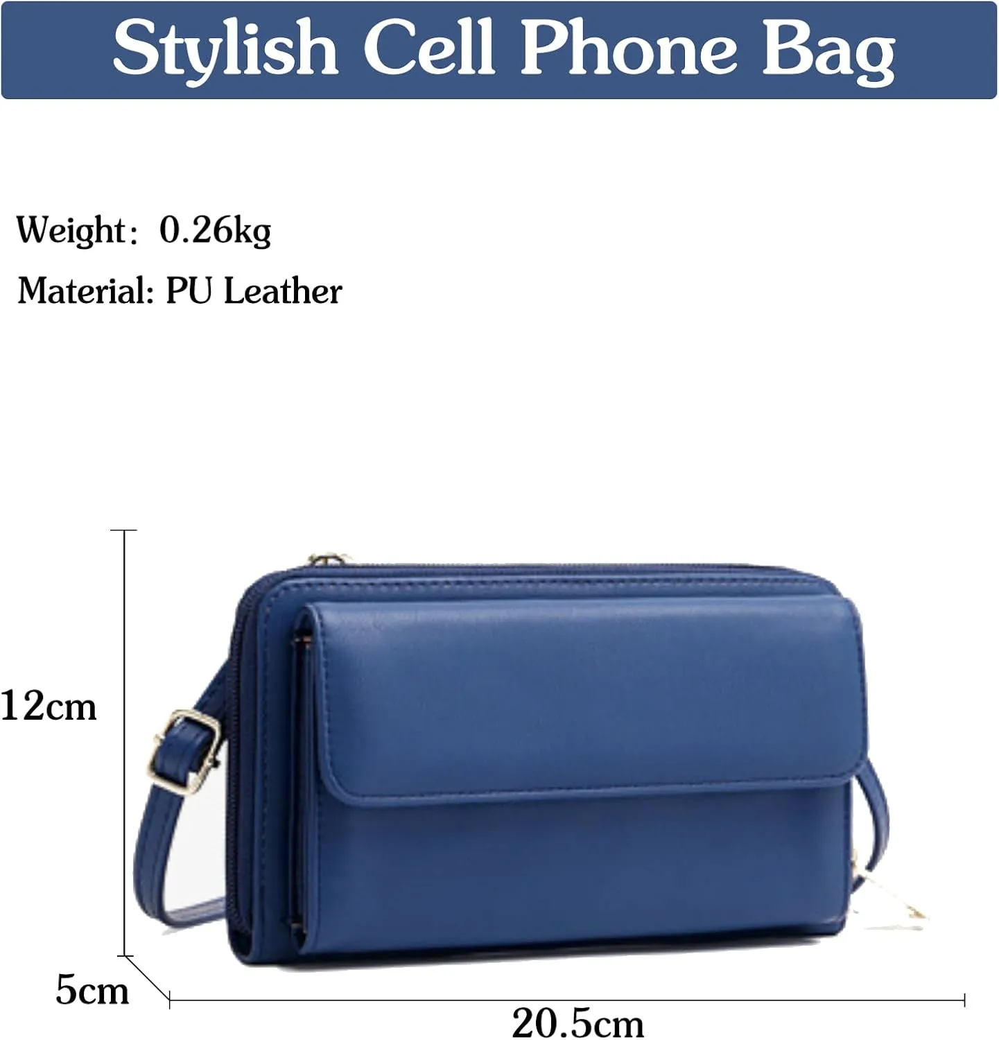 PORRASSO Touch Screen Crossbody Phone Bag Fashion Wallet Women's Shoulder Bag Clutch RFID Blocking Purse PU Wallet for Party Wedding Travelling Blue