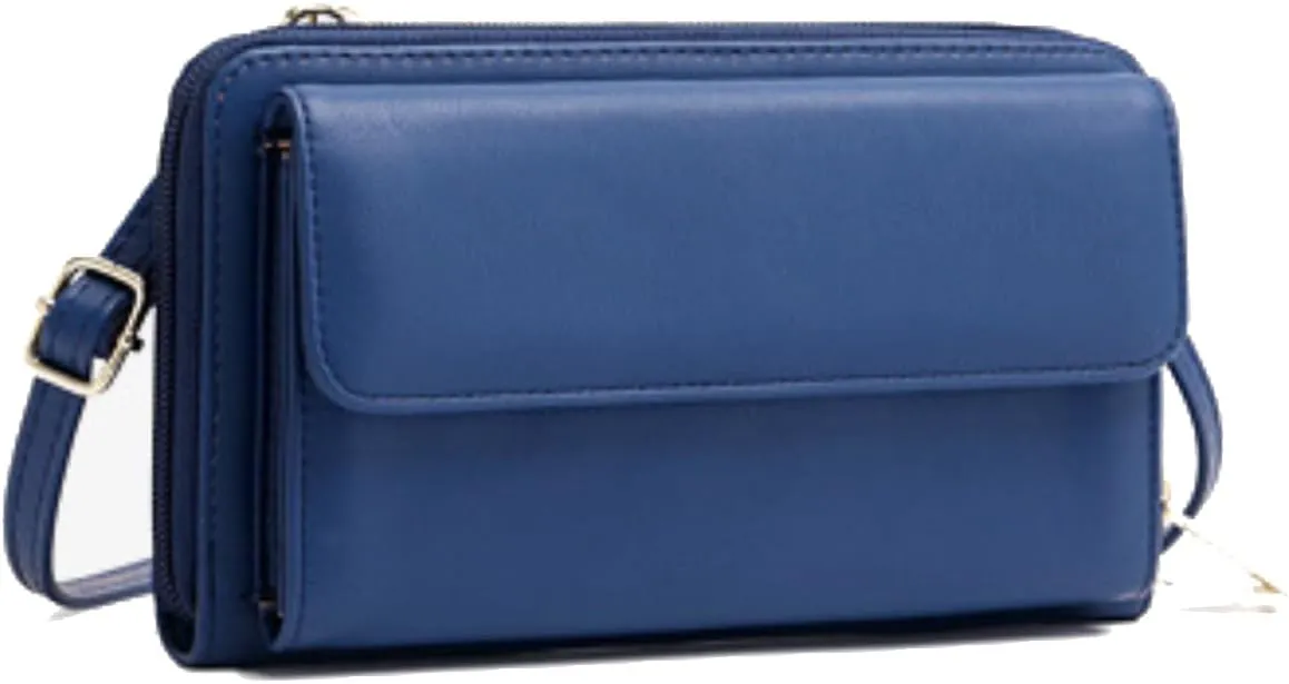 PORRASSO Touch Screen Crossbody Phone Bag Fashion Wallet Women's Shoulder Bag Clutch RFID Blocking Purse PU Wallet for Party Wedding Travelling Blue