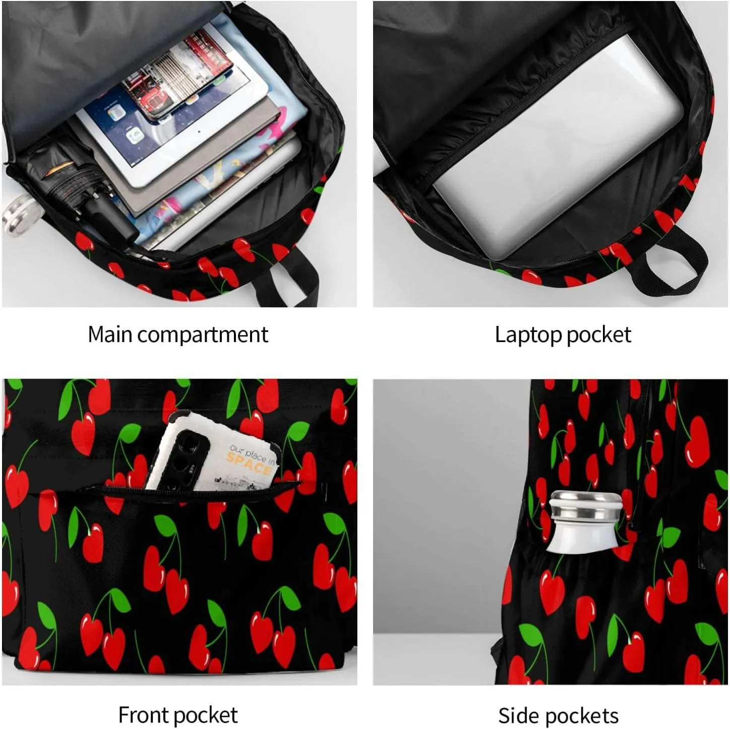 Red Hearts Cherry Stylish Backpack With Adjustable Padded Shoulder Straps Daypacks For College Travel
