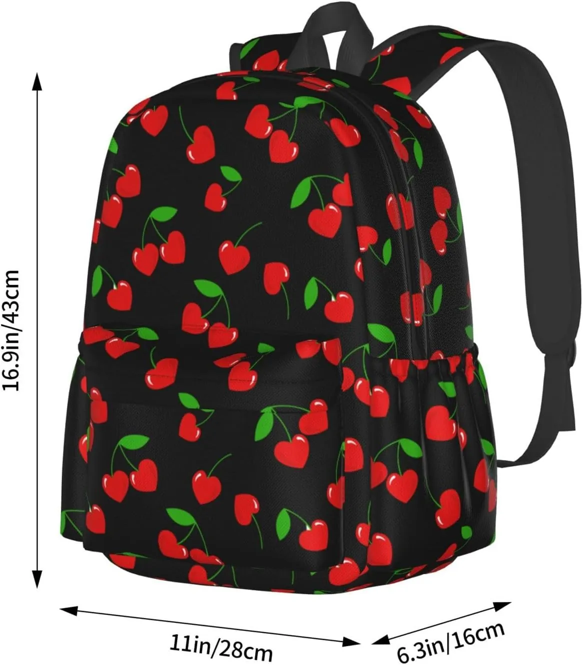 Red Hearts Cherry Stylish Backpack With Adjustable Padded Shoulder Straps Daypacks For College Travel