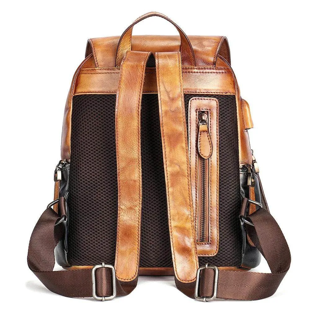 Retro Embossed Floral Backpack For Women Genuine Leather