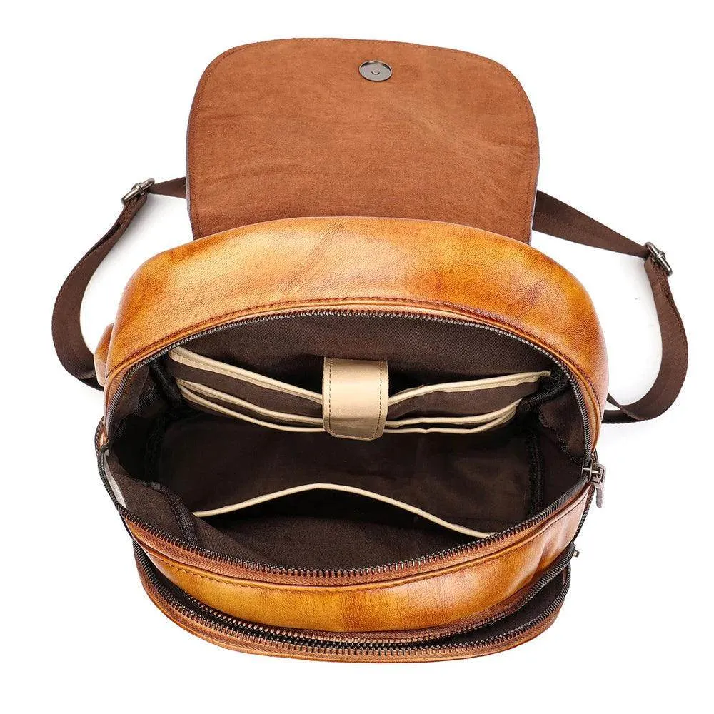 Retro Embossed Floral Backpack For Women Genuine Leather