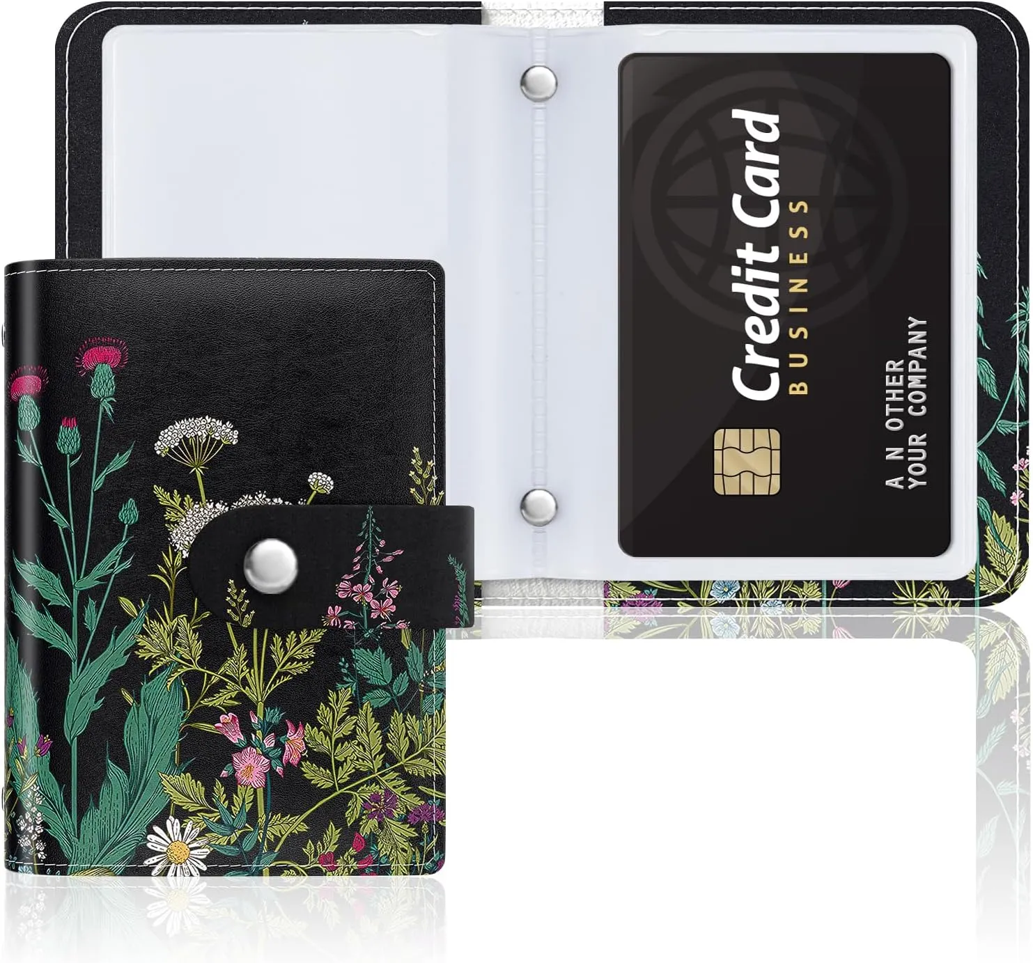 Rouidr Business Card Organizer, RFID Business Card Holder, Small Slim Leather Cards Book, Pocket Name Card Holder Wallet for Women, Dandelion