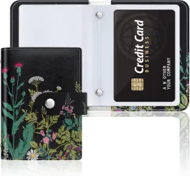 Rouidr Business Card Organizer, RFID Business Card Holder, Small Slim Leather Cards Book, Pocket Name Card Holder Wallet for Women, Dandelion